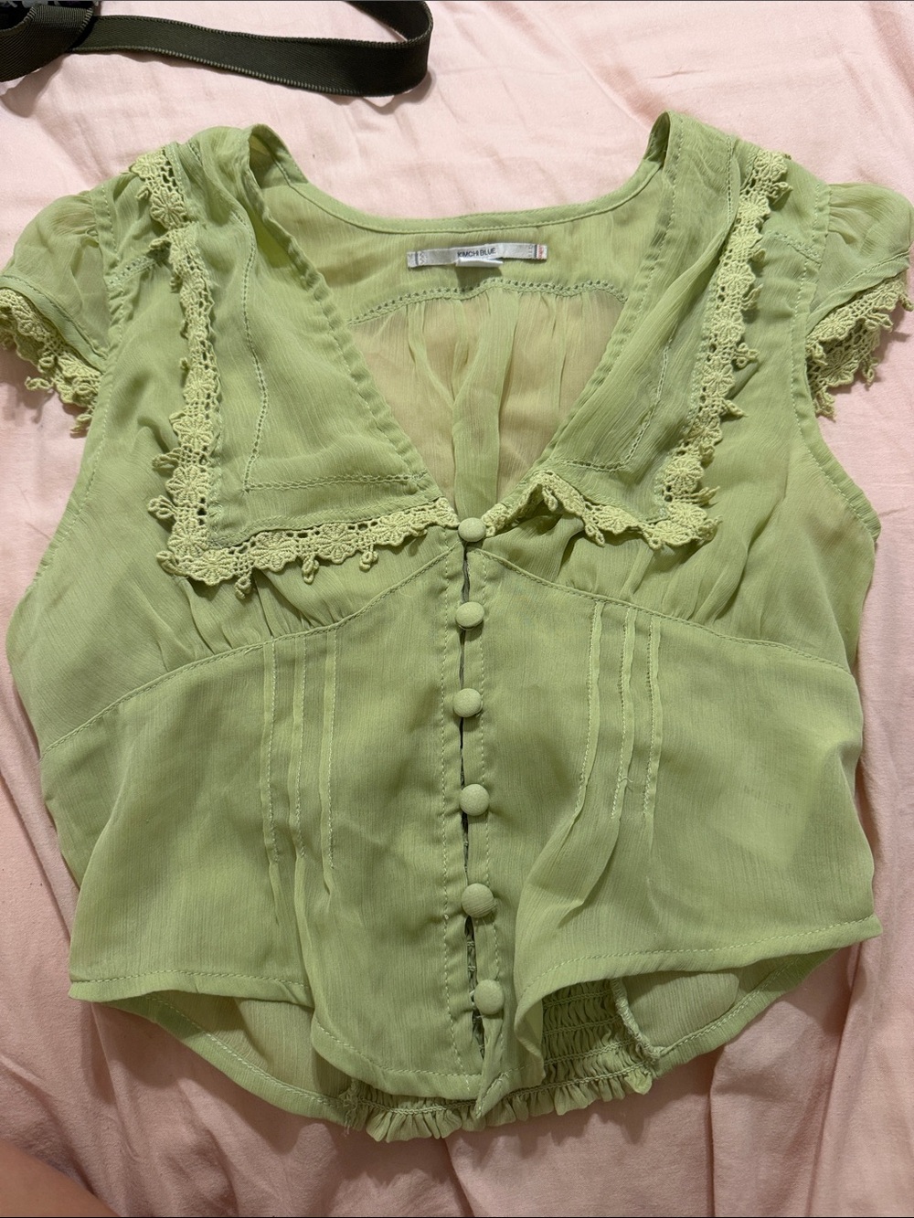 Urban Outfitters Light Green Button-Front Crop Top